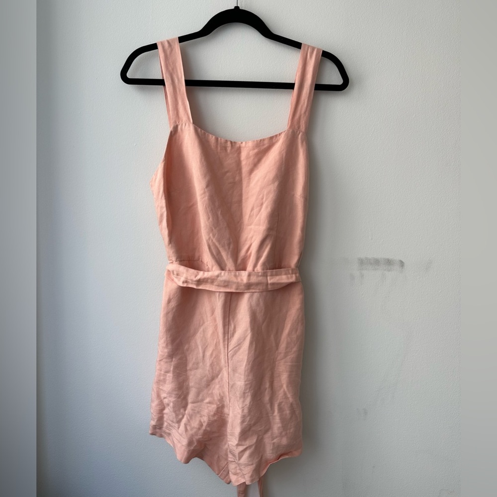 Orange Thick Strap Linen Pocketed Overalls- size medium